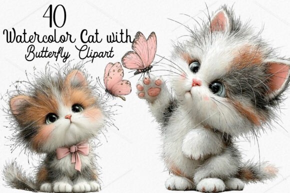 Download Watercolor Cat with Butterfly Clipart - Butterfly Collection